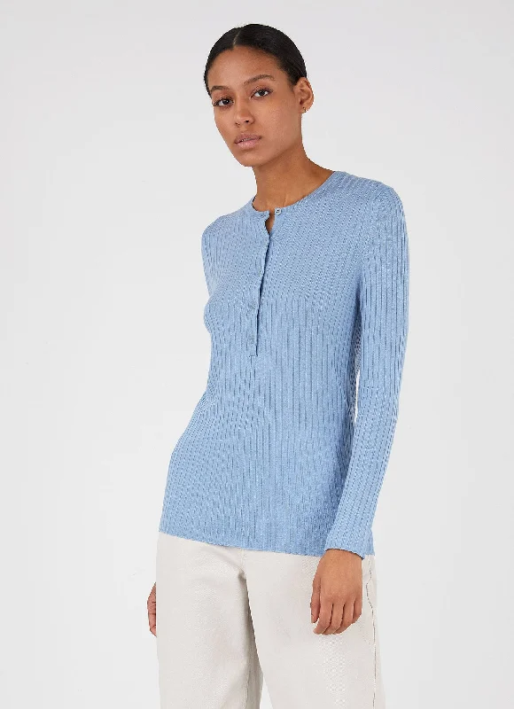 Chic Women's Attire Women's Merino Silk Henley in Blue Mist