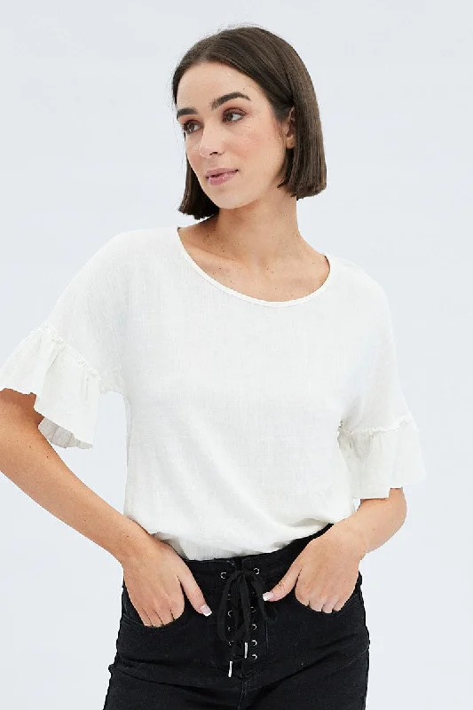 Women's Outdoor Activity Garments White Peplum Top Short Sleeve