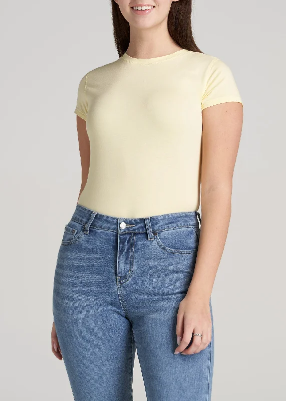 Timeless Women's Garments Women's SLIM-FIT Crewneck Cap Sleeve Tall Tee in Butter Yellow