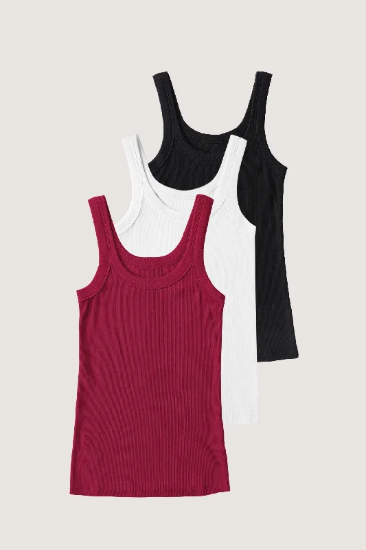 Women's Formal Event Attire Rib Fitted Scoop Tank Pack (Well Red)