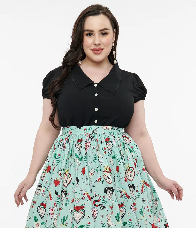 Women's Cozy Winter Attire Hell Bunny Plus Size 1950s Black Maddy Blouse