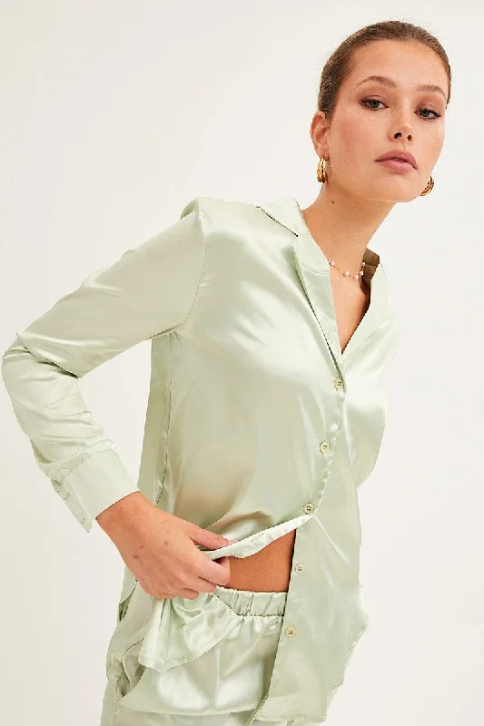 Classic Women's Fashion Green Long Sleeve Shirt