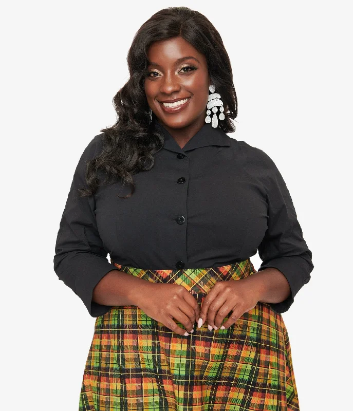 Casual and Comfortable Outfits Royal Monk Plus Size 1950s Black Button Up Celia Blouse