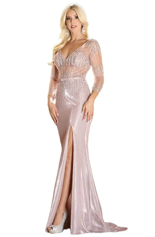 Clothing Sale Dancing Queen - 4009 Embellished Plunging V-neck Trumpet Dress