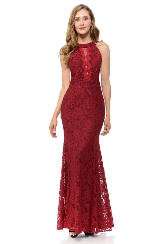 Charming Women's Clothes For Special Events Lenovia - 5189 Lace Halter Neck Trumpet Dress