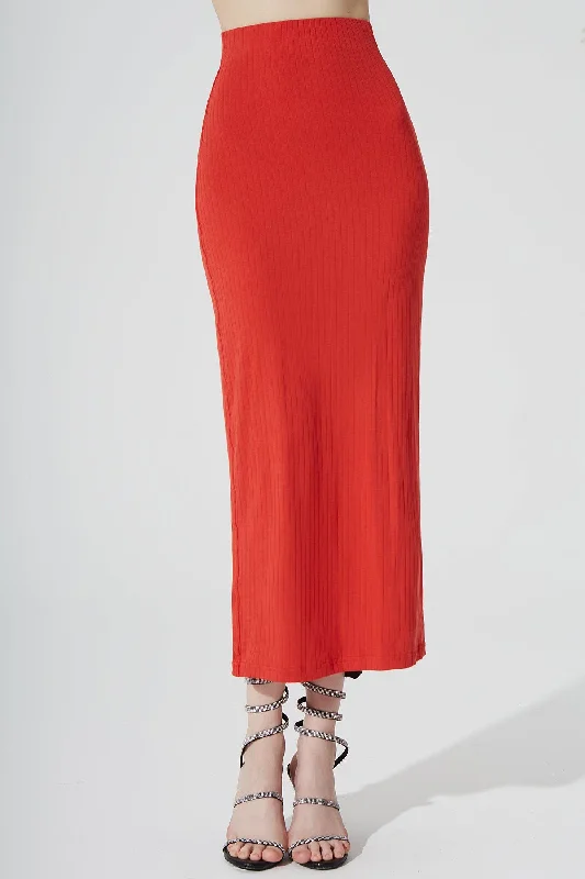 Festival Fashion Calista Knitted Slit Skirt - Scarlet