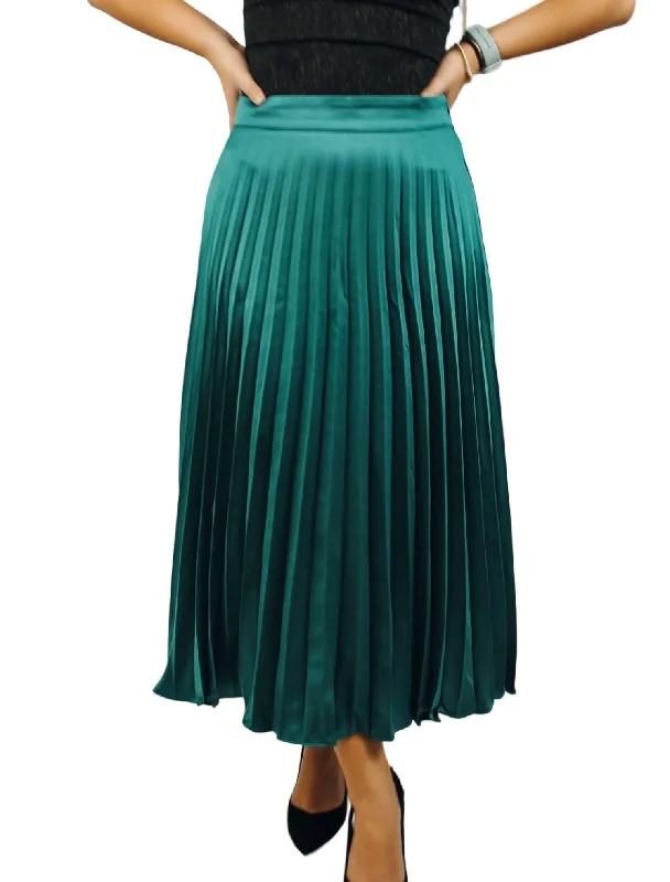 Chic Women's Clothing for Date Nights Pleated Midi Skirt In Emerald Green