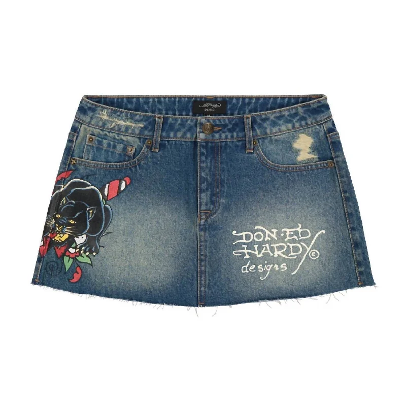 Women's Night-Out Outfit Women's Panther Dagger Denim Mini Skirt In Medium Wash