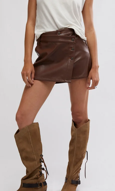 Women's Elegant Formal Outfit Brown or Black Wynne Vegan Leather Mini Skirt by Free People